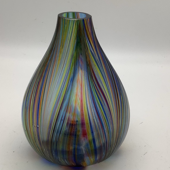 Multicolor Striped Glass Bulb Shaped Vase Made in Canada - Picture 7 of 11